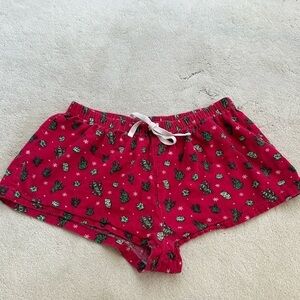 Forever 21 Red Cotton Shorts Green Cactus Print Drawstring Size Medium